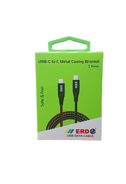 ERD UC-95 USB - C to C Metal Casing Braided Cable 1 Meter Grey/Black