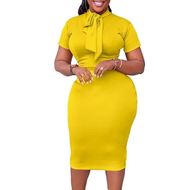 African Dresses for Women Summer Elegant African Polyester Short Sleeve Polyester White Pink Yellow Blue Knee-length Dress S-3XL