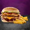 Double Cheesy Bacon Burger Meal Combo with Medium Chips & Buddy