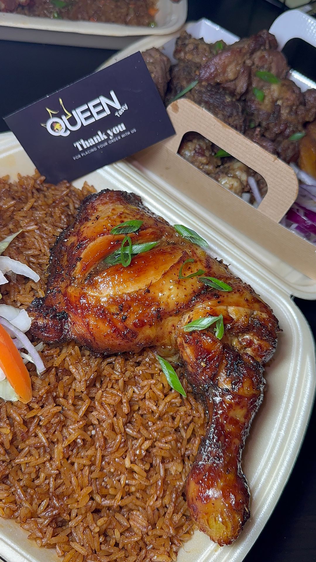 Jollof rice with jerk chicken 