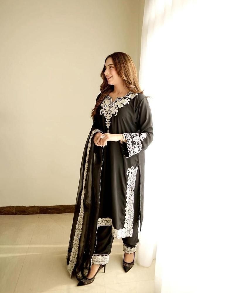 3 pcs Women's stitched Organza Embroidered Suit 