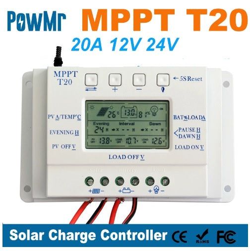 PowMr 20A MPPT Solar Panel Battery Regulator Charge Controller – Efficient Charging & Maximum Conversion