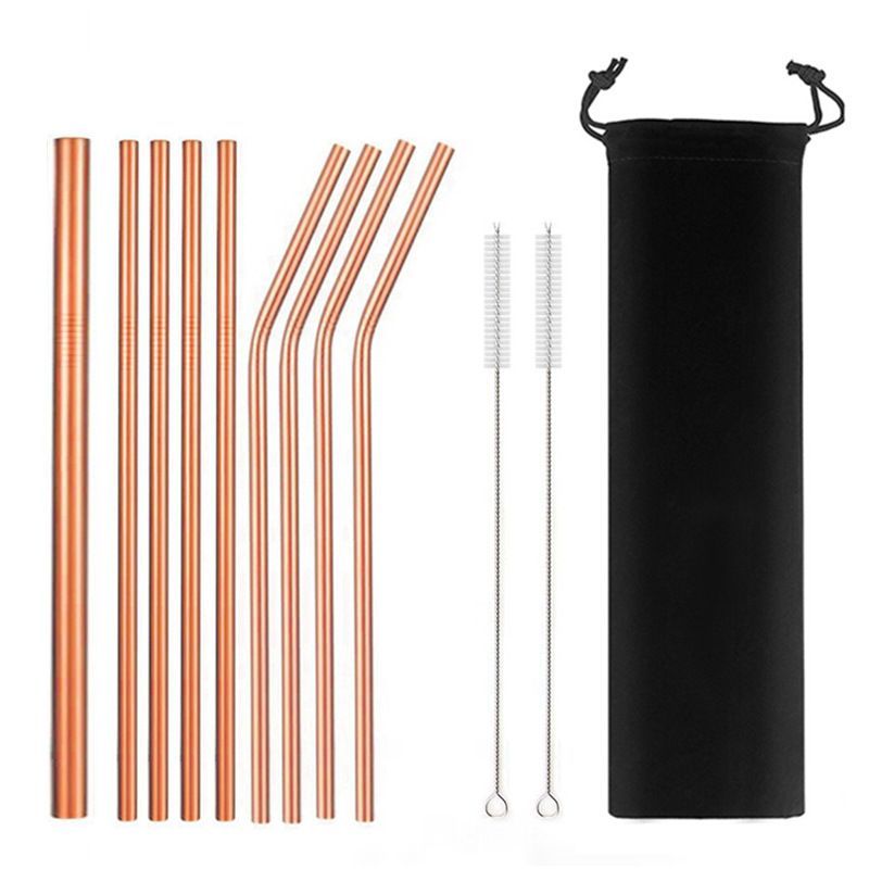 9pcs Reusable Metal Straws