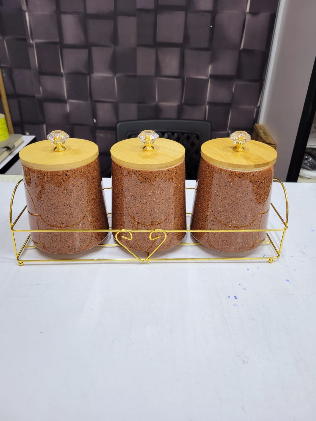 3pcs Ceramic Canister set with Metallic Stand