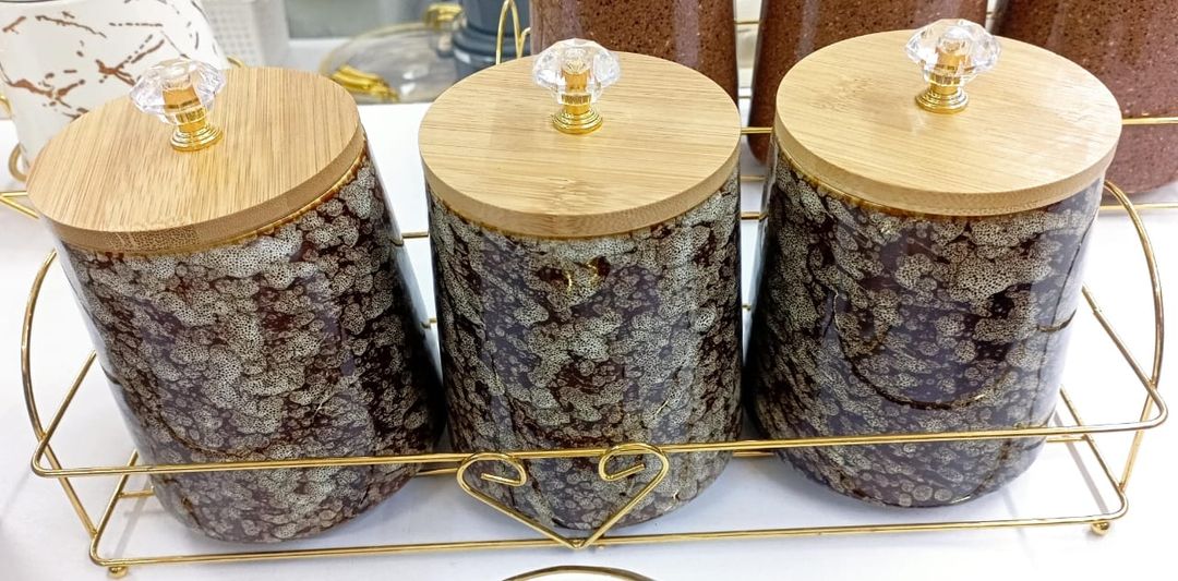 3pcs Ceramic Canister set with Metallic Stand