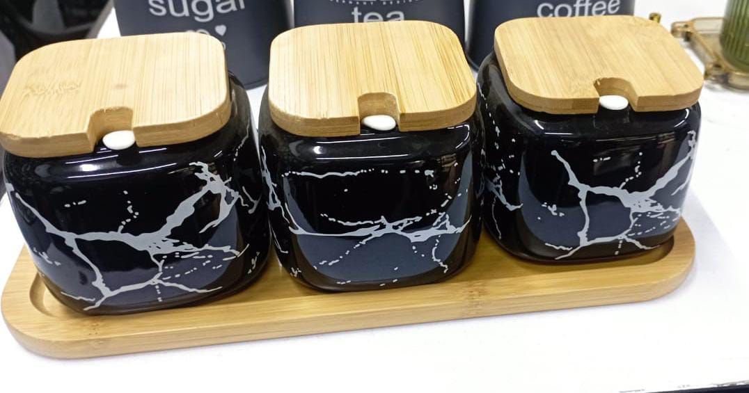 3pcs Canisters With A Bamboo Base Stand