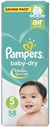 Pampers Diapers Baby Dry - 58 Diapers (11-25) KG SIZE 5