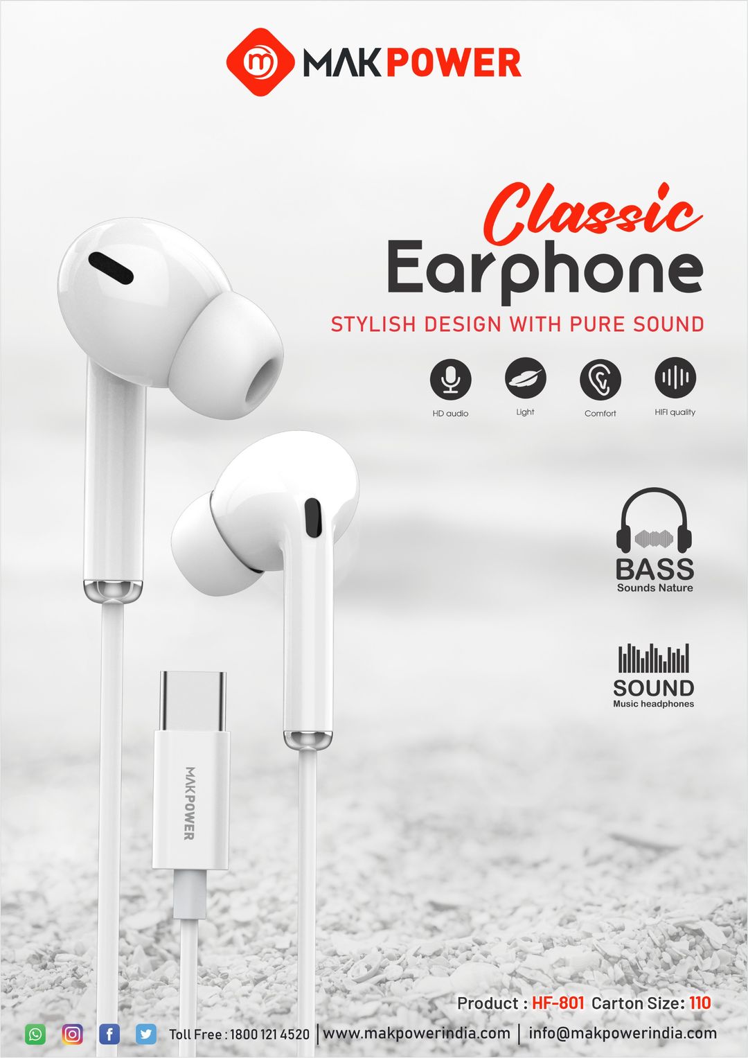 Mak Power HF-801 Classic Earphone (Type-C Port)