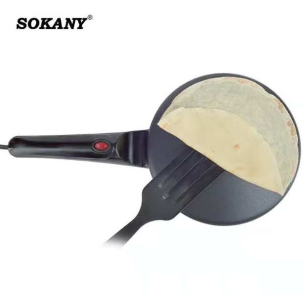 Sokany, Cordless Crepe Maker Non-Stick Dipping Plate plus Electric Base and Spatula Black