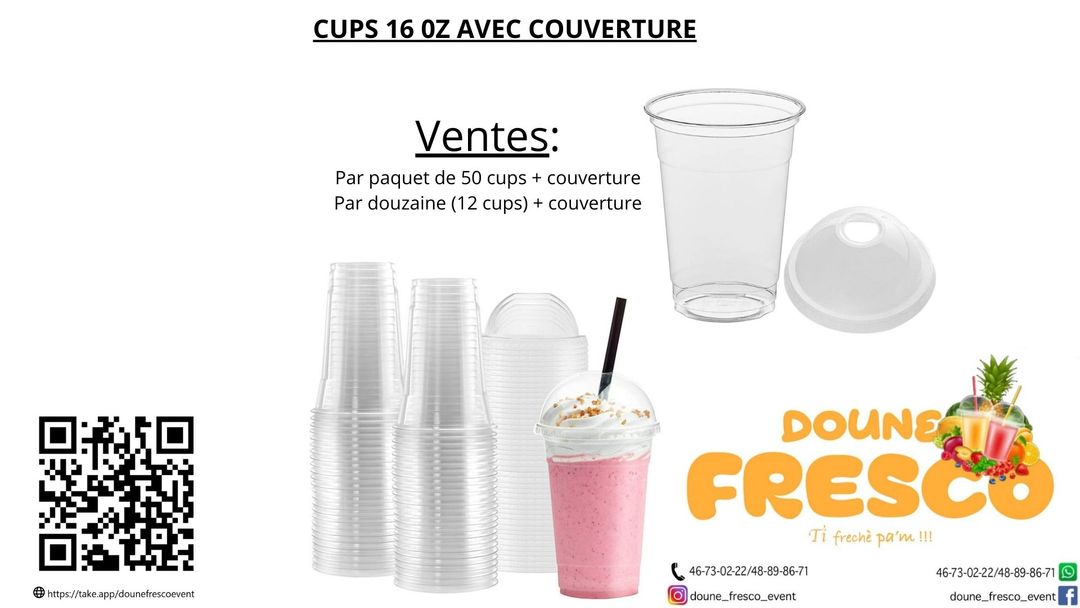 Cups 16oz avec couverture