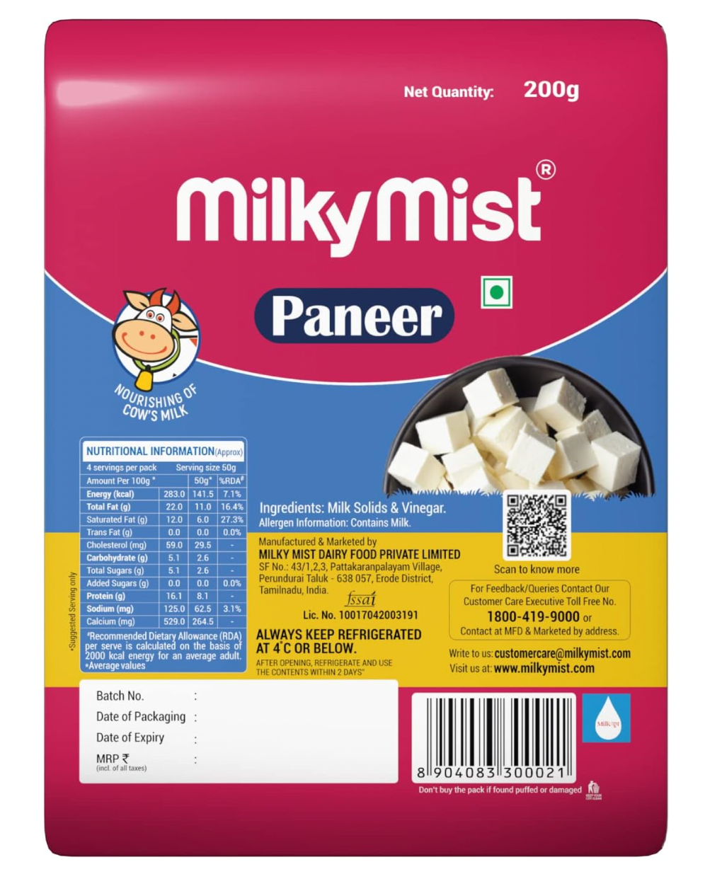 Milkymist Fresh Paneer 200g