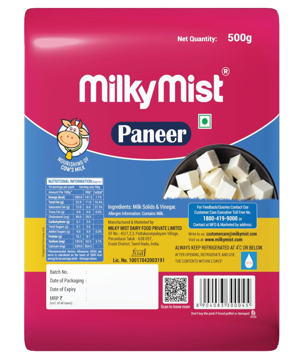 Milkymist Fresh Paneer 500g