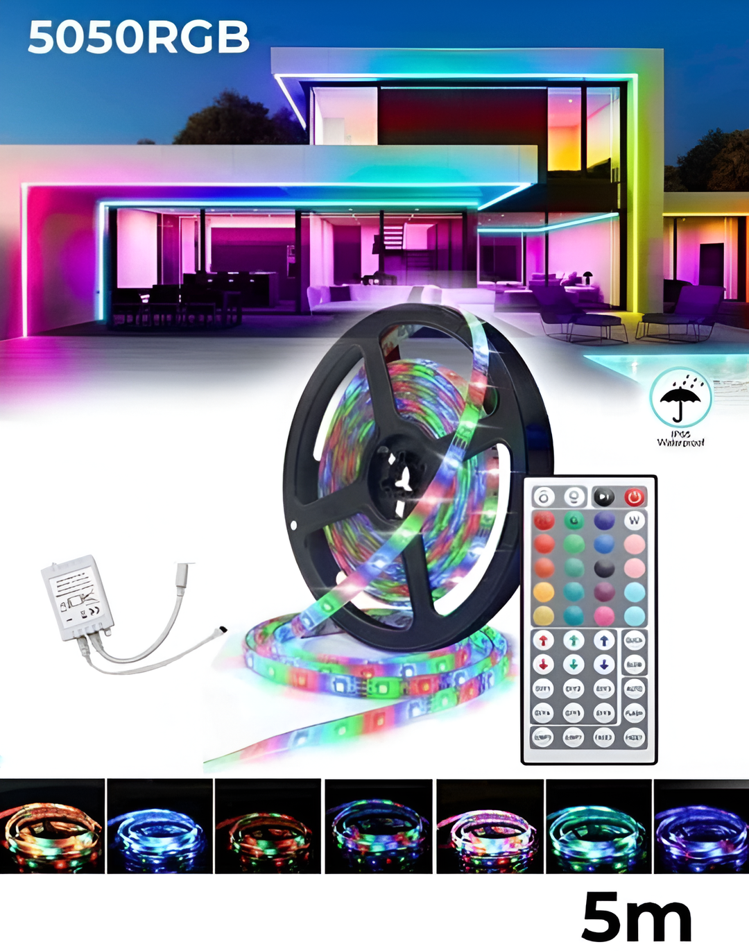 RGB Remote Control LED Strip Light- 16 Colors Changing, (5-Meter) RGB 5R