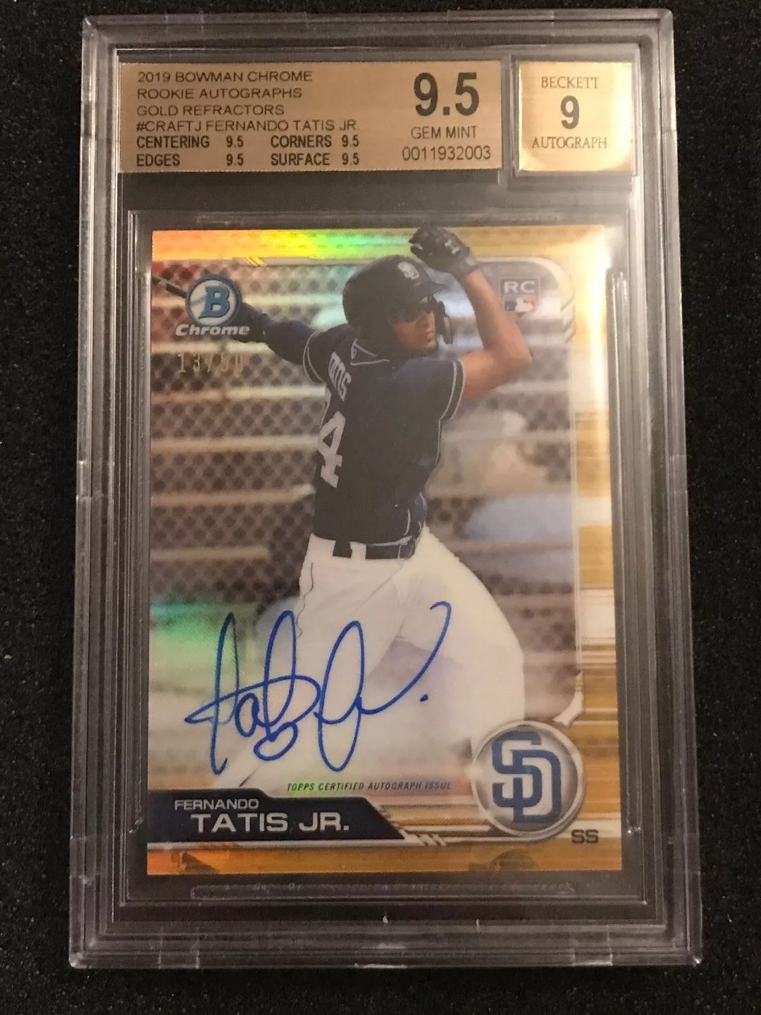 2019 Bowman Chrome FERNANDO TATIS JR Gold 13/50 AUTO BGS Quad 9.5/9 True Gem+ 