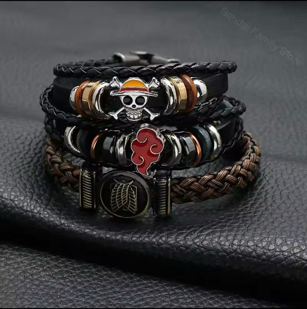 Bracelet Tressé en Cuir "One Piece" avec Médaillon