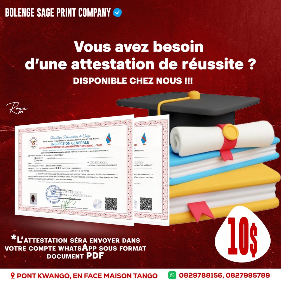 Attestation de réussite 