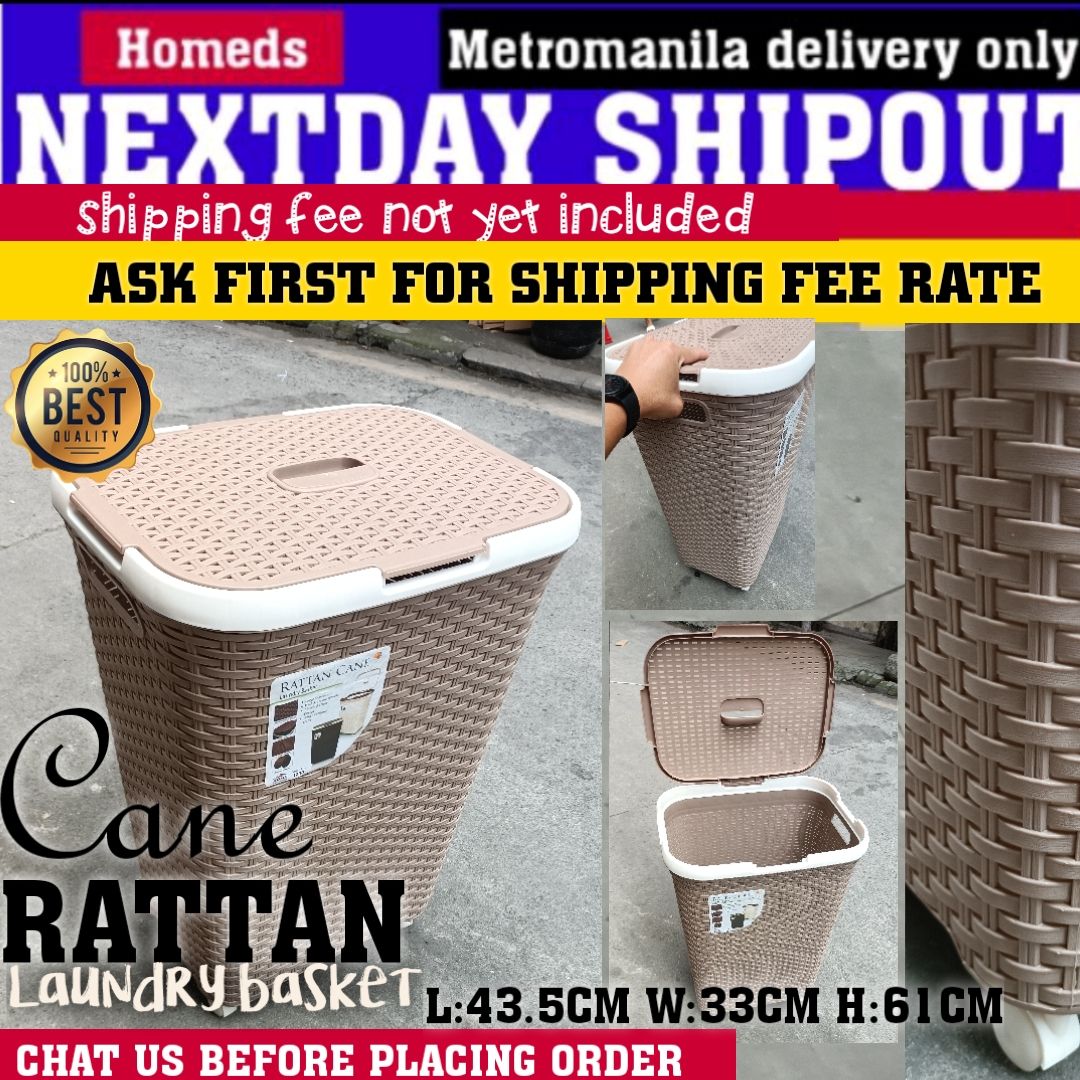 Cane laundry rattan basket with wheels