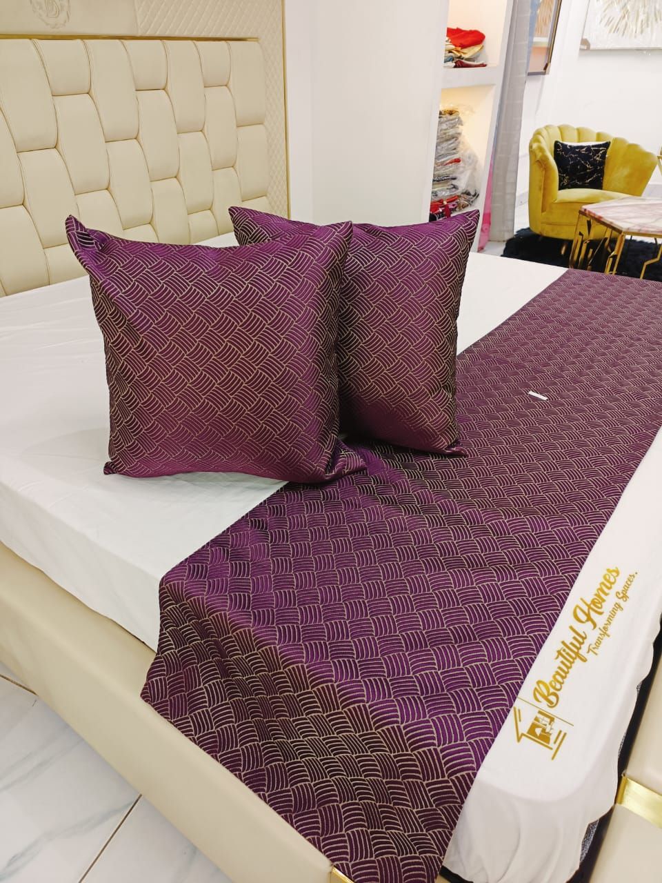 Bed runner cushion cover set (Purple)