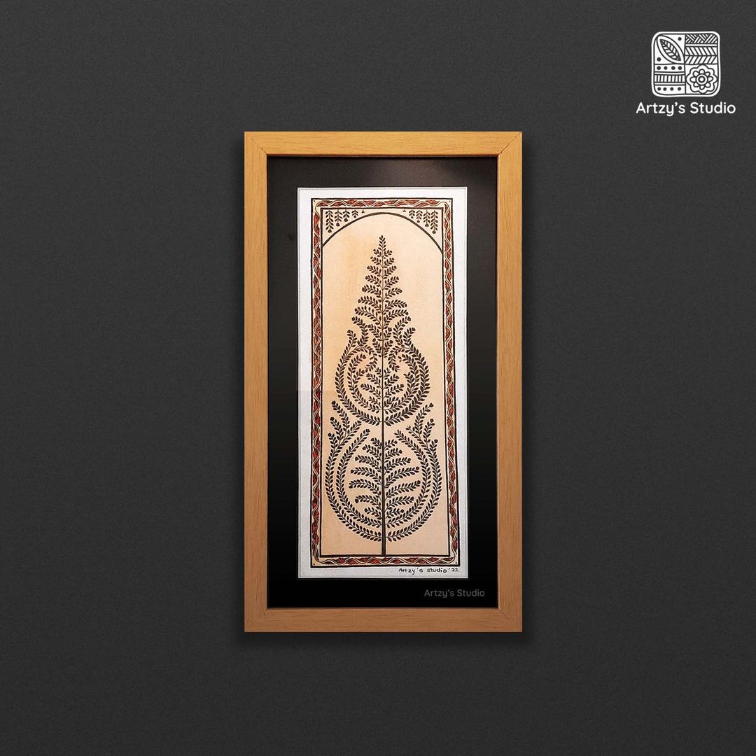 Black & Brown Tree Painting with Frame