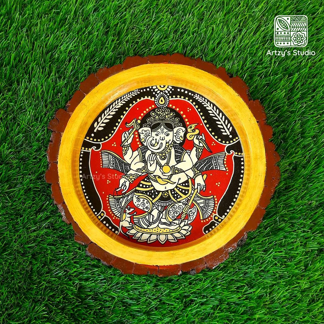 Ganpati Design Round Art Plate