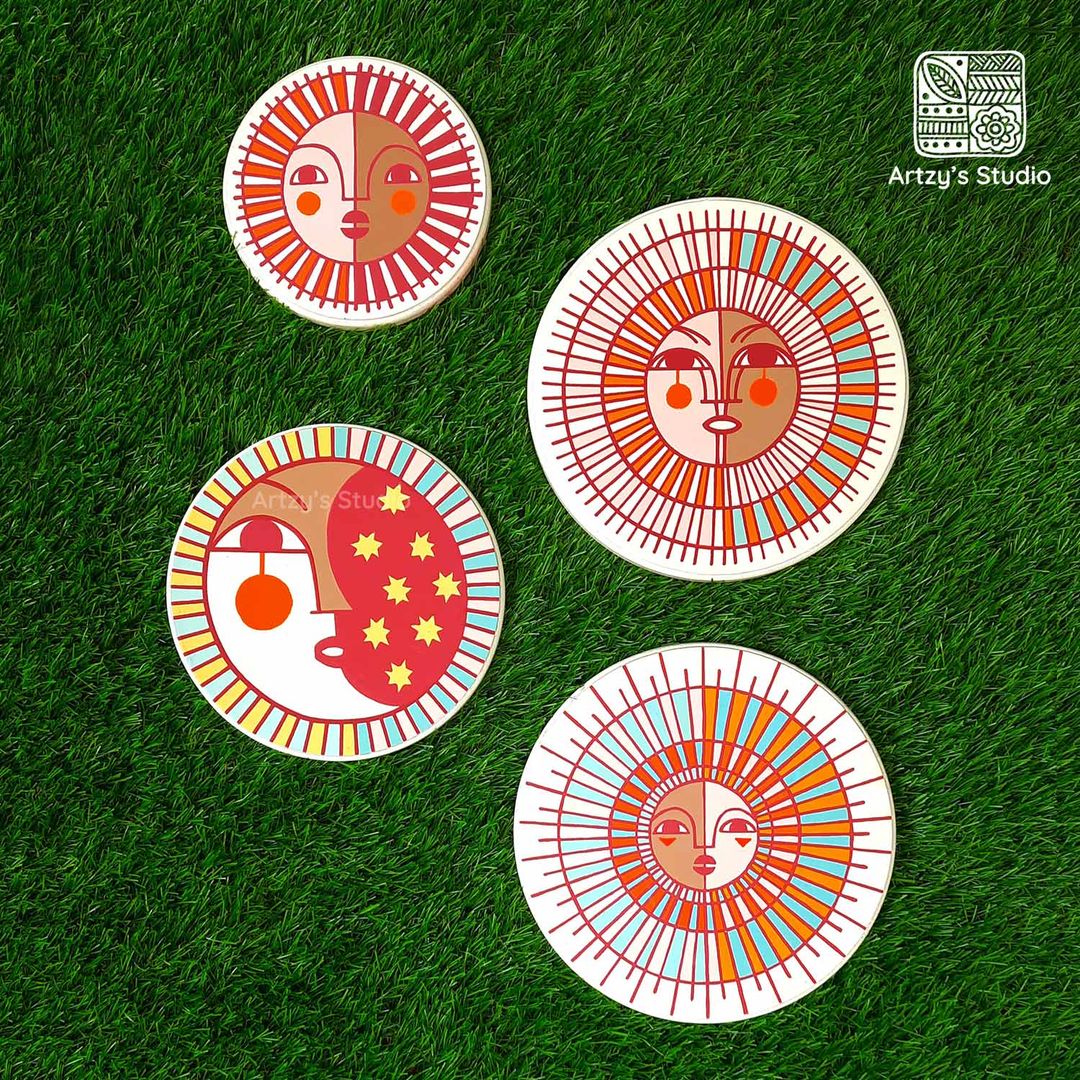 Sun Desgin Round Art Plate Set 1