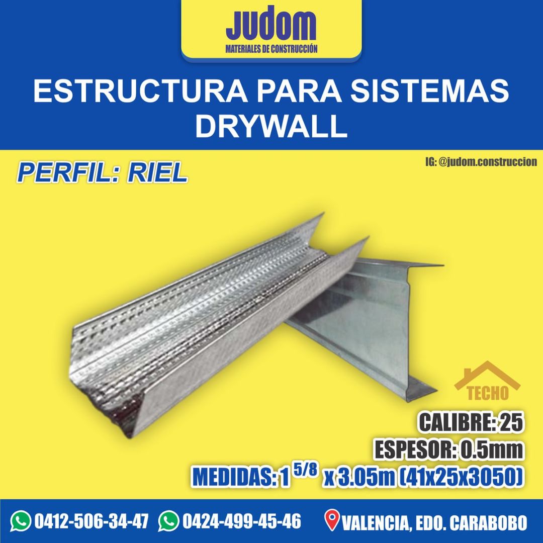 07JG0703│RIEL 1 5/8 X 3.05 Mts (41x25x3050 mm) cal 26