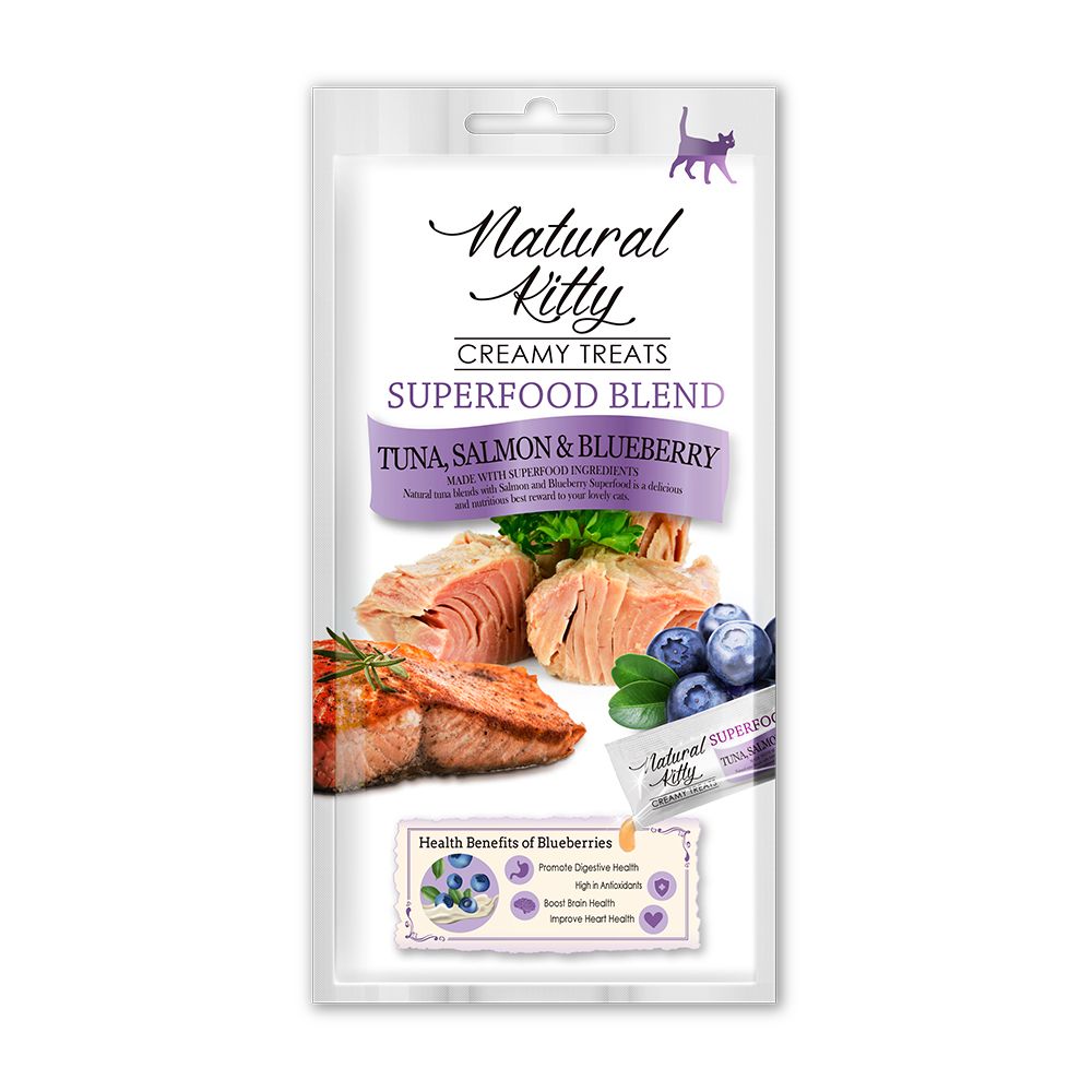 Natural Kitty Creamy Treats SUPERFOOD BLEND - Tuna, Salmon + Blueberry