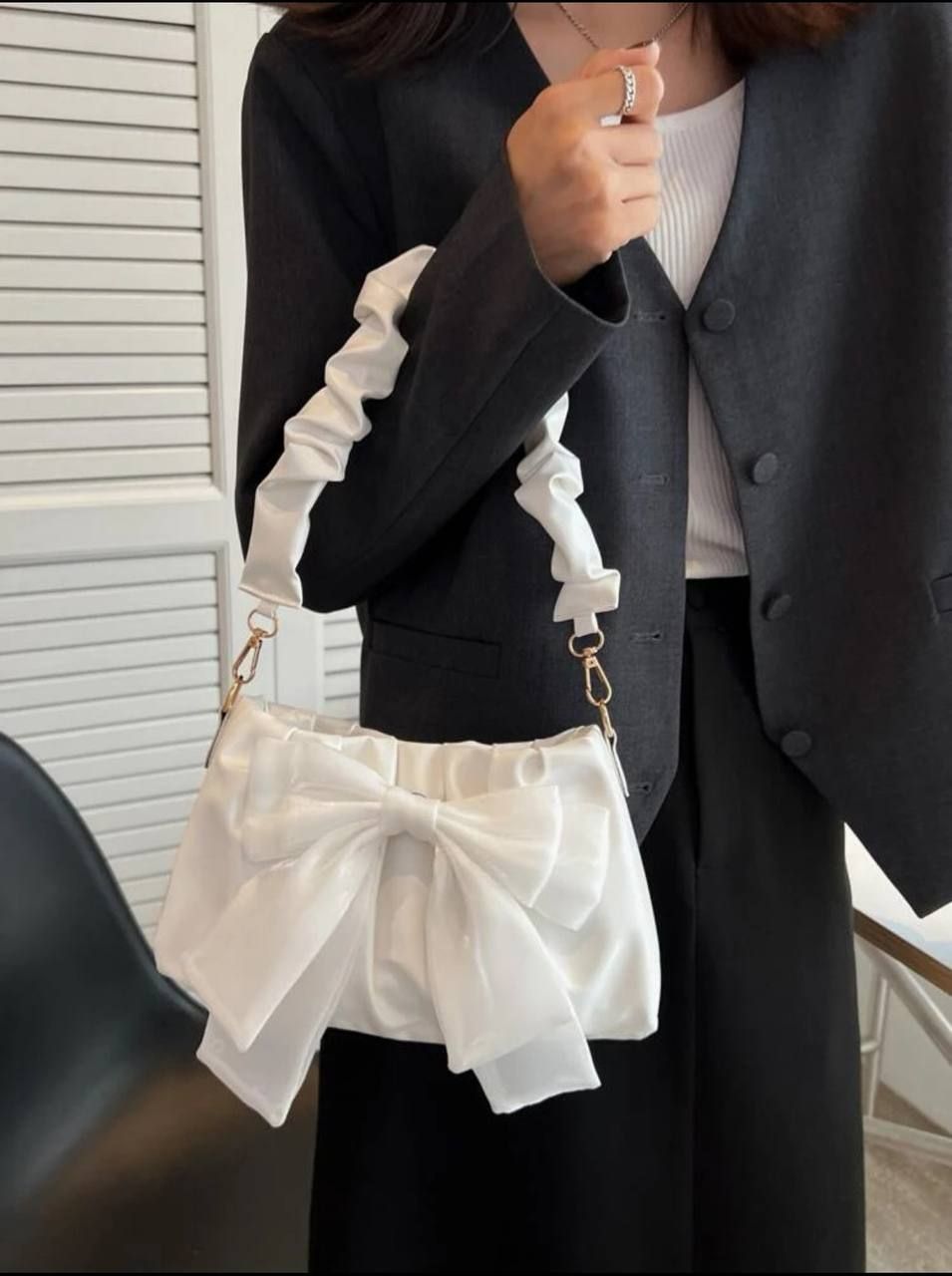 Business Casual Bow Decor Ruched Bag