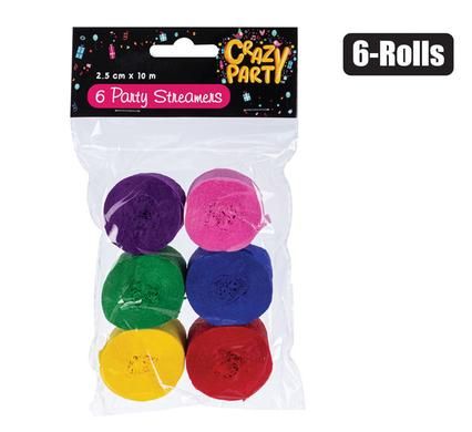 STREAMERS 6-ROLLS 2.5CMX 10M