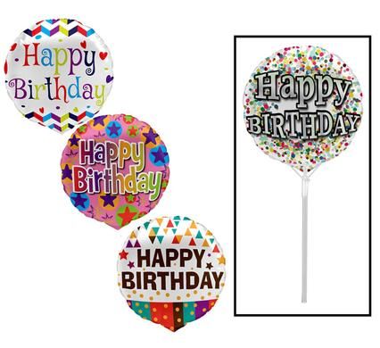 BALLOONS AIR FILL WITH STICK HAPPY BIRTHDAY