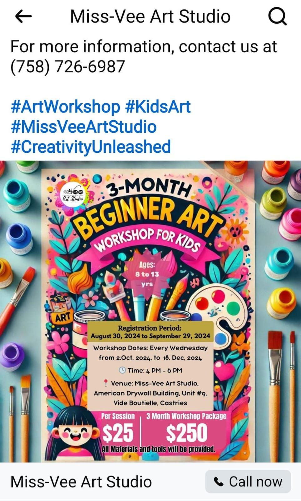 3 month Beginner Art Workshop for Kids