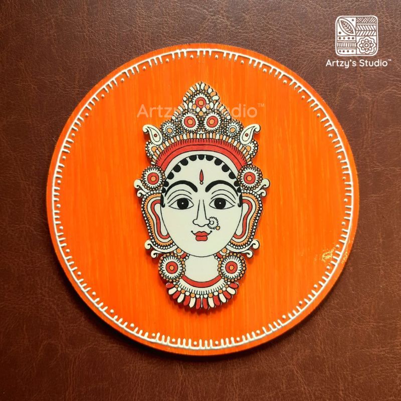 Decorated Small Round with Small Face Devi and Orange BG