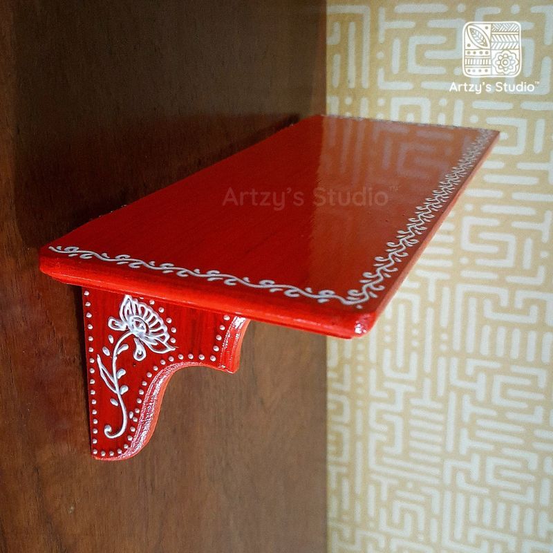 Red Color Wooden Large Wall Hanging Pooja Stand