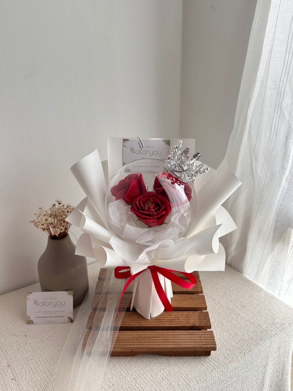 3 Stalk Soap Rose Acrylic Ball Bouquet