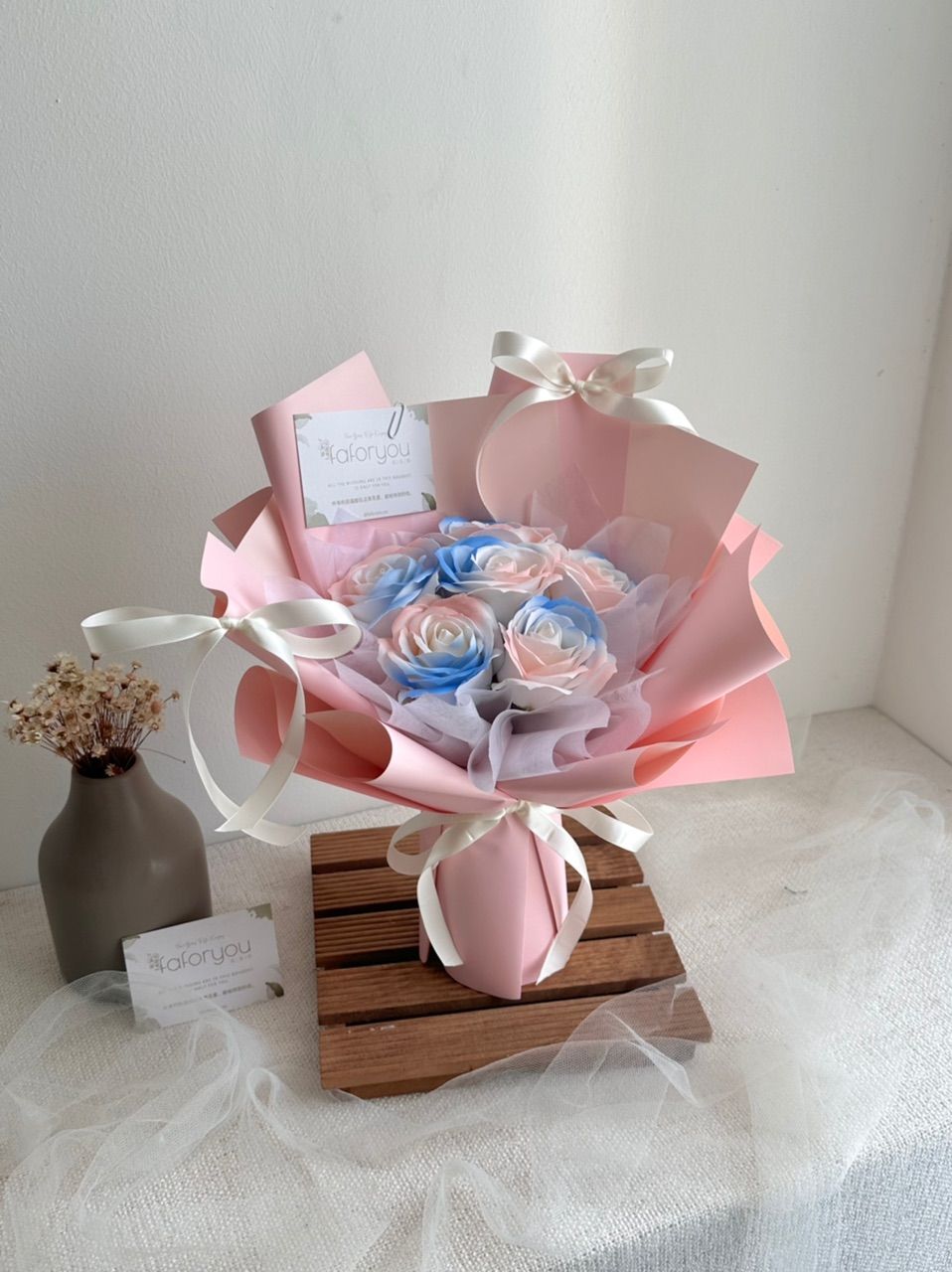 6 Stalk Soap Flower Ribbon Bouquet 