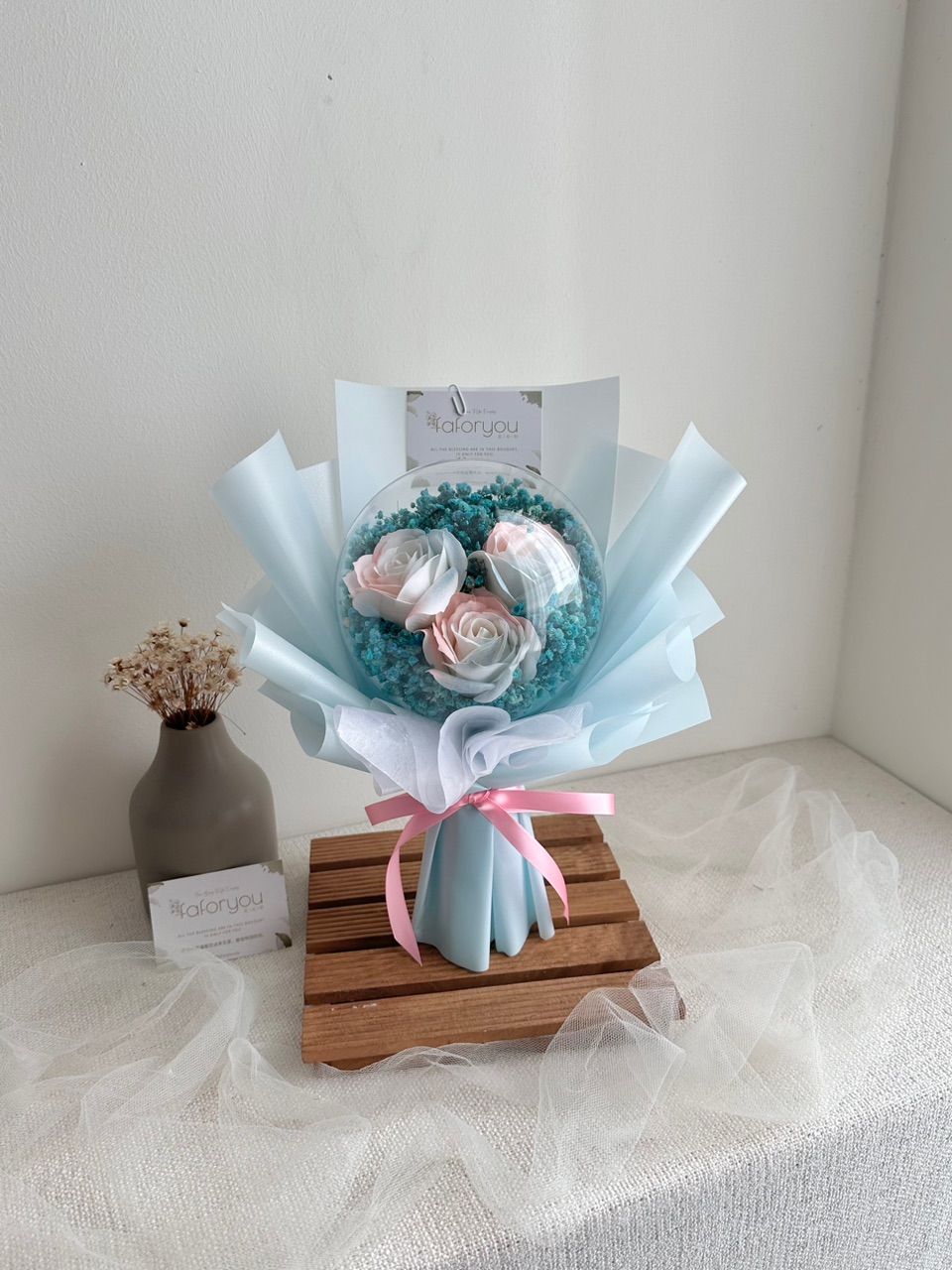 3 Stalk Soap Rose Acrylic Ball Bouquet