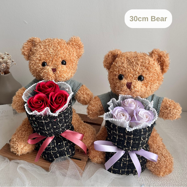 30cm Bear Soap Rose Round Bouquet