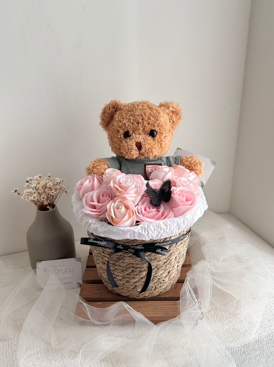 30cm Bear Soap Rose Basket