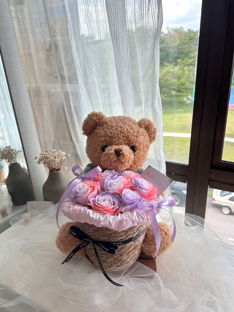 50cm Bear Soap Rose Basket