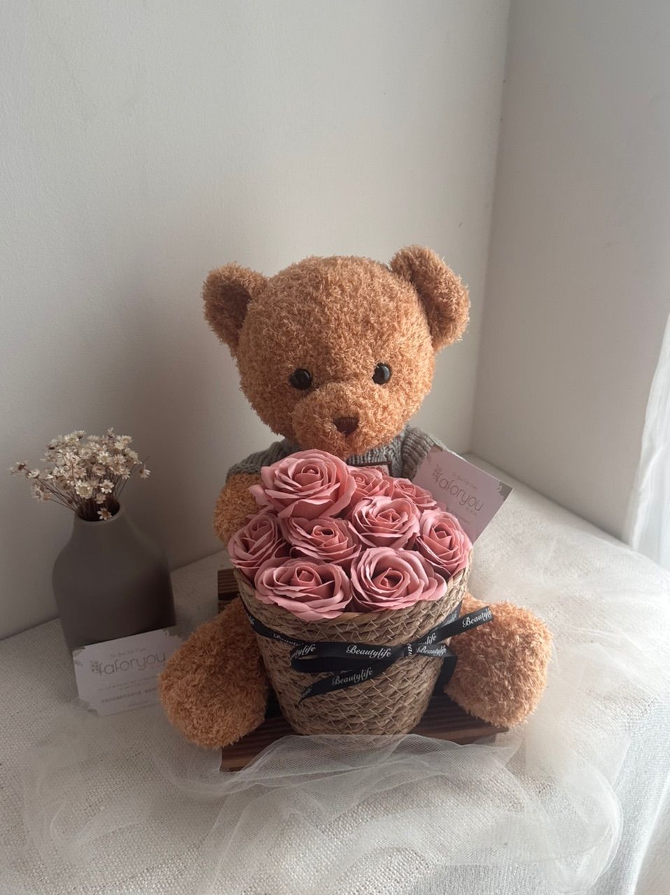 50cm Bear Soap Rose Basket 