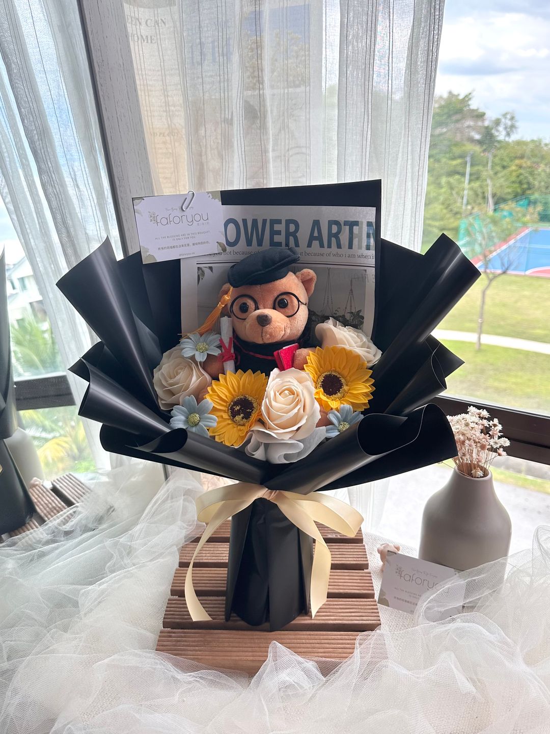 Graduation Bear Soap Flower Bouquet 