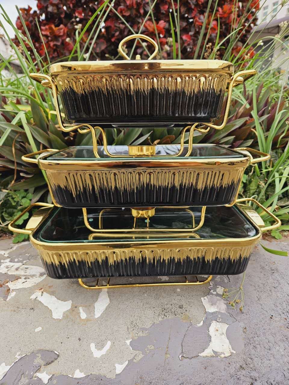 3pcs Black  Gold  Ceramic Chaffing Dishes