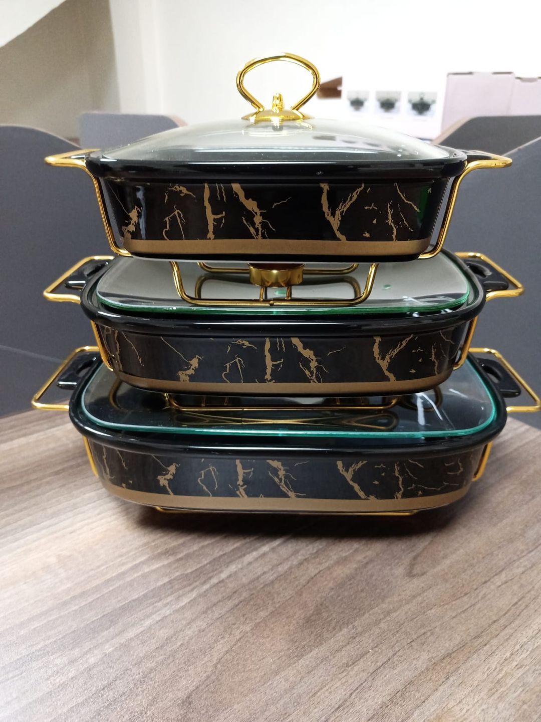 3pcs Black  Gold  Ceramic Chaffing Dishes