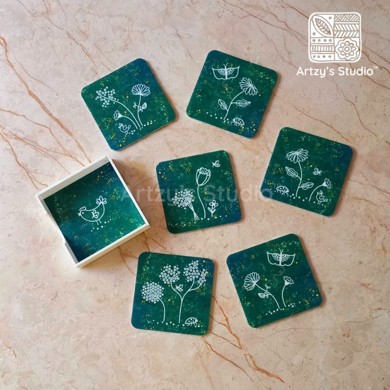 Digital Flower Green 6 Tea Coaster