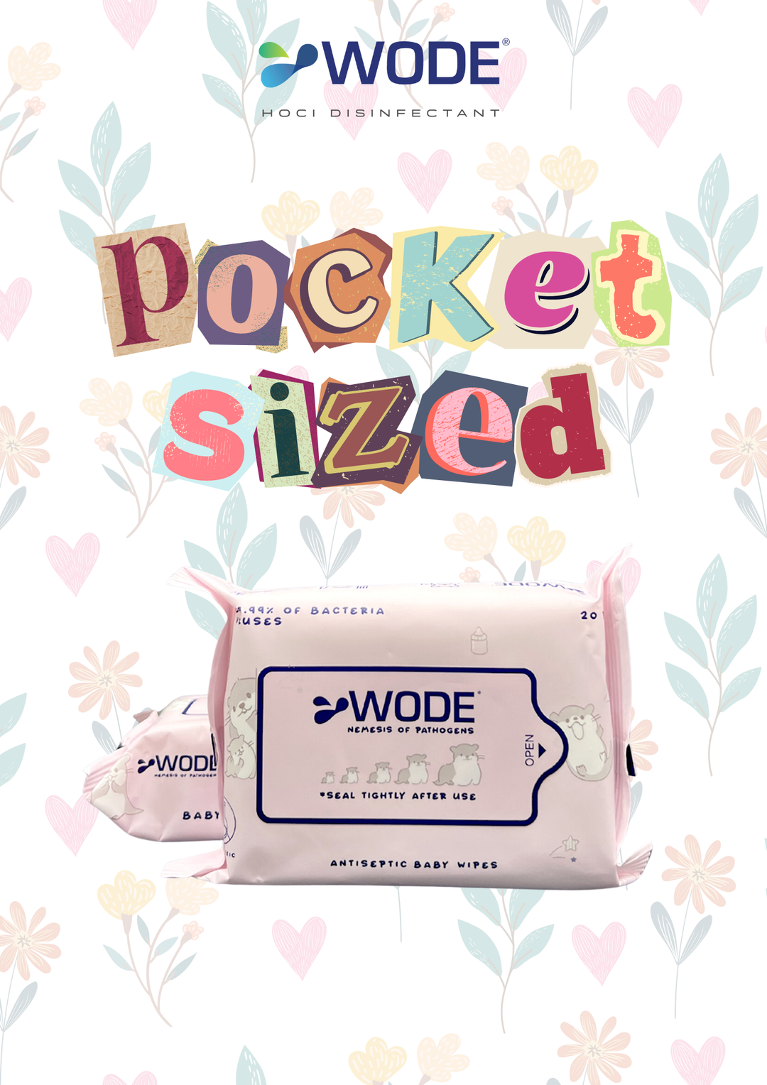 CLEARANCE - WODE WIPES Baby Safe Antiseptic Wipes - W20 (Expiry 20 Aug 2025)