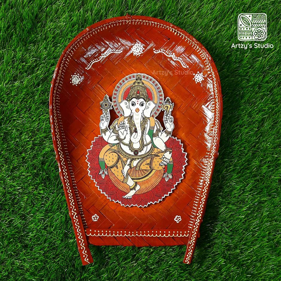 Decorated Large Sup with Medium Ganpati on Lotus and Brown BG