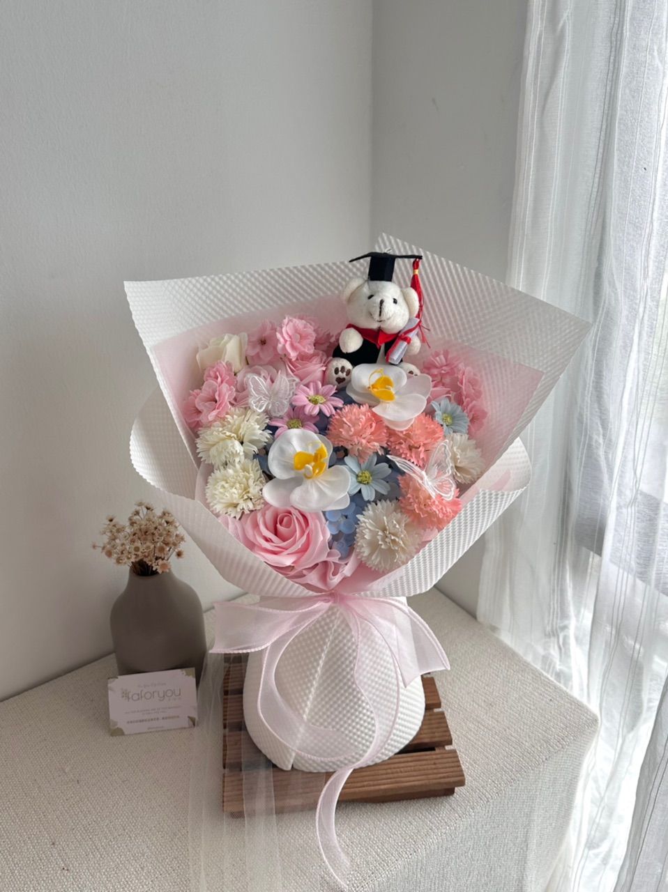 Graduation Bear Mixed Soap Flower Bouquet