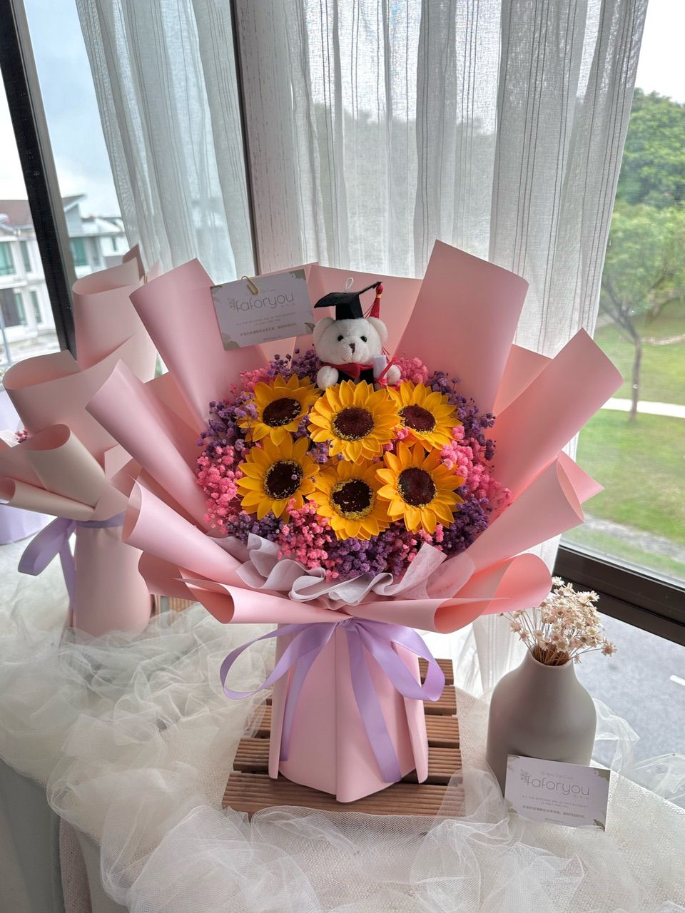 Graduation Bear Sunflower Mixed Bouquet