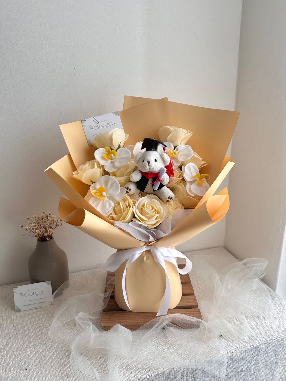 Graduation Bear Mix Flower Bouquet