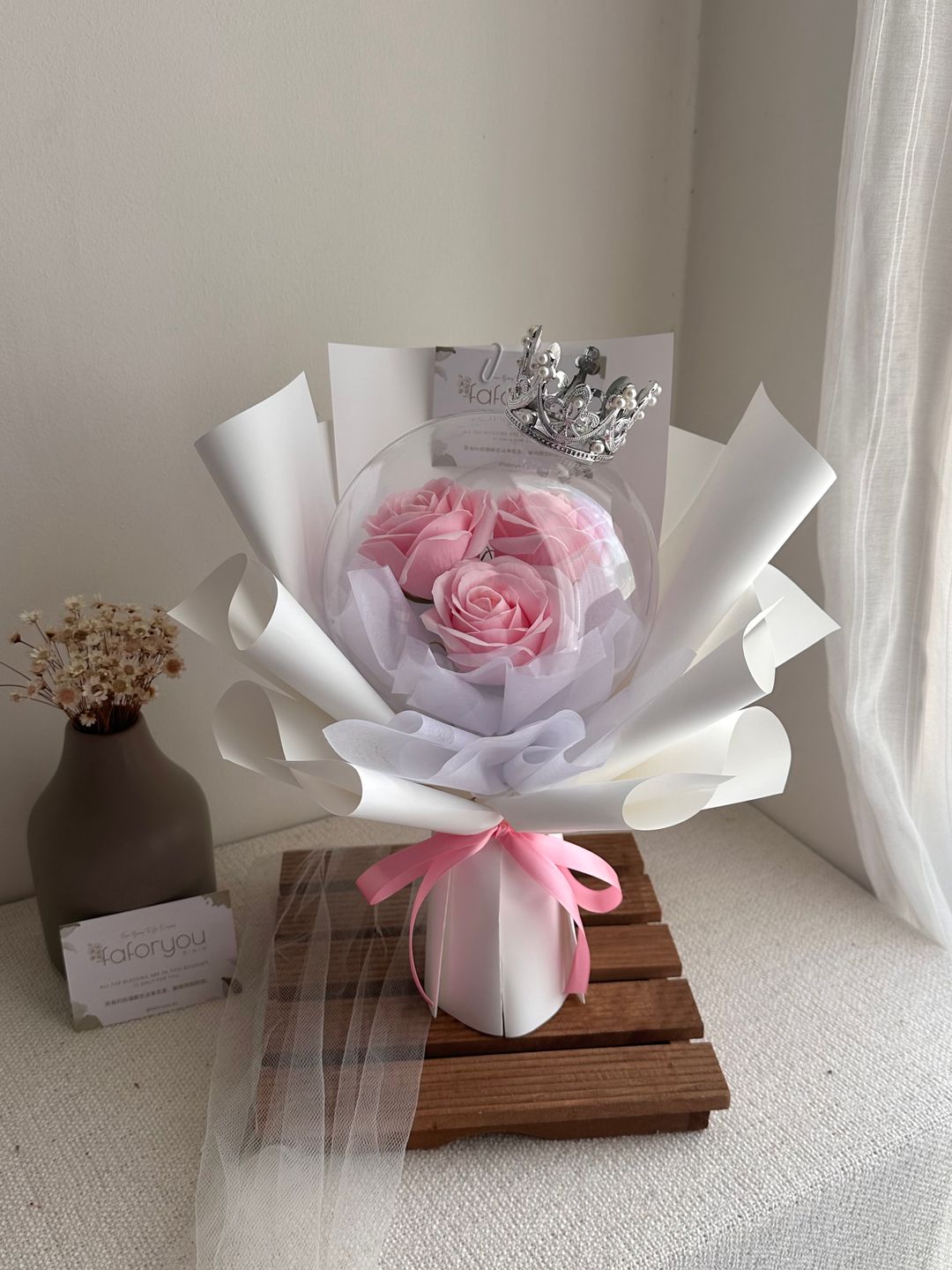 3 stalk Soap Rose Acrylic Ball Bouquet 